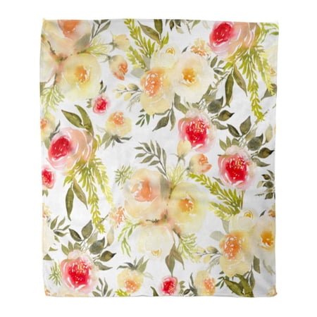 SIDONKU Throw Blanket Warm Cozy Print Flannel Blue Aroma Roses Bouquets Watercolor Shabby Chic Floral Green Bloom Comfortable Soft for Bed Sofa and Couch 58x80 Inches