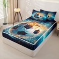 thumbnail image 2 of Erosebridal Fiery Soccer Ball Pattern Zipper Twin Comforter Sets with Fitted Sheet and 2 Pillowcases,Splash Water Print Zipper Bedding Set,Blue Orange White,Navy Blue Reversible, 2 of 6