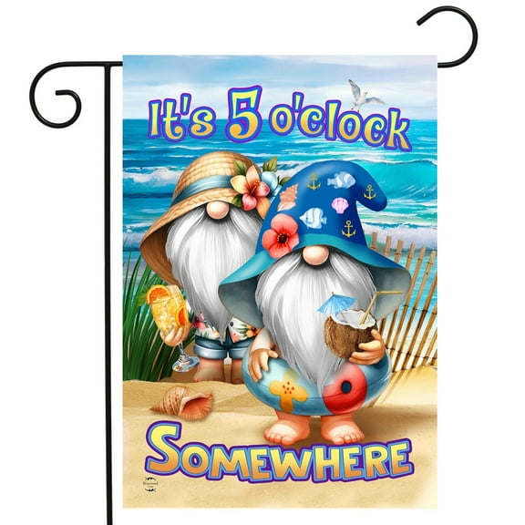 Briarwood Lane 5 O'clock Beach Gnomes Garden Flag