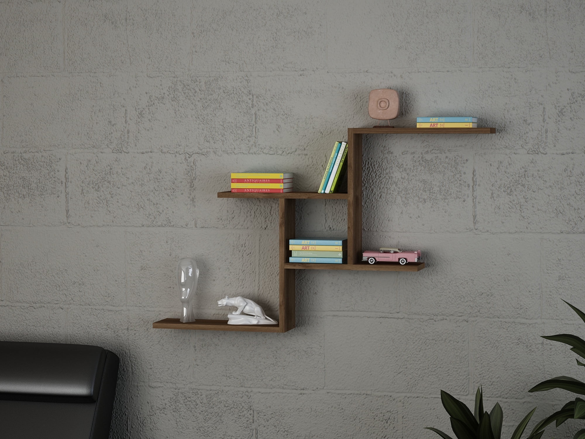 Modern 5Shelves Walnut Floating Shelf