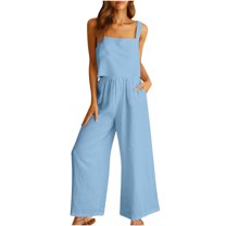 Women's Two Piece Outfits Sets Square Neck Sleeveless Tank Top Elastic Waist Wide Leg Pants Homewear Summer Vacation Set