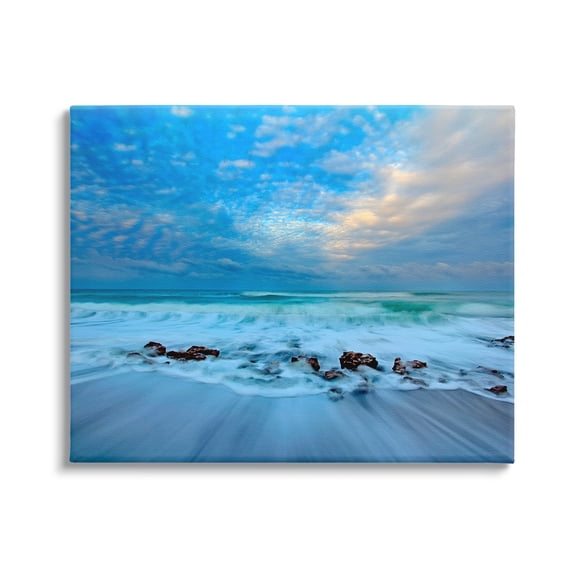 Stupell Industries Rocky Shoreline Beach Waves Clear Sky Time-lapse,48 x 36, Design by Patrick Zephyr