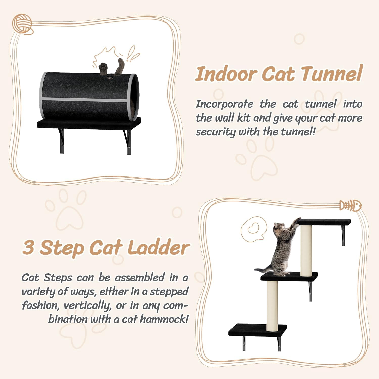 SONGMY 7-in-1 Wall Mounted Cat Climber Set, Cat Furniture Set with House, Bridge, Steps, Scratcher Post, DIY Playground, Cat Wall Shelves - Black