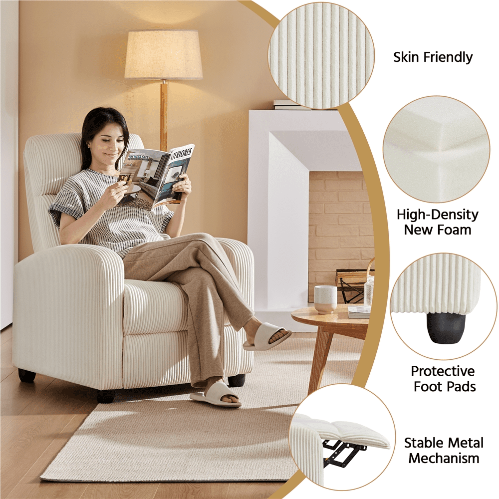 Renwick Modern Corduroy Recliner Chair with Pocket Springs, Beige