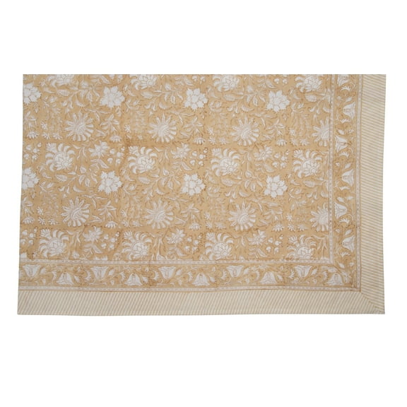 KOUBOO Unique Home Decor Hand Block Printed Tablecloth, 1 x 70 Inches, Bohemian Flowers, Beige, Floral, 100% Cotton