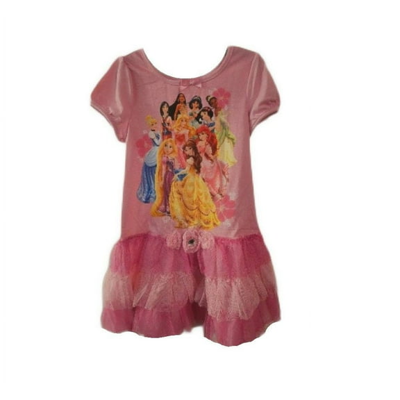 Disney Princess Multi-Characters Pink Tulle Tiered Tutu Nightgown, Gown (Size 7/8)