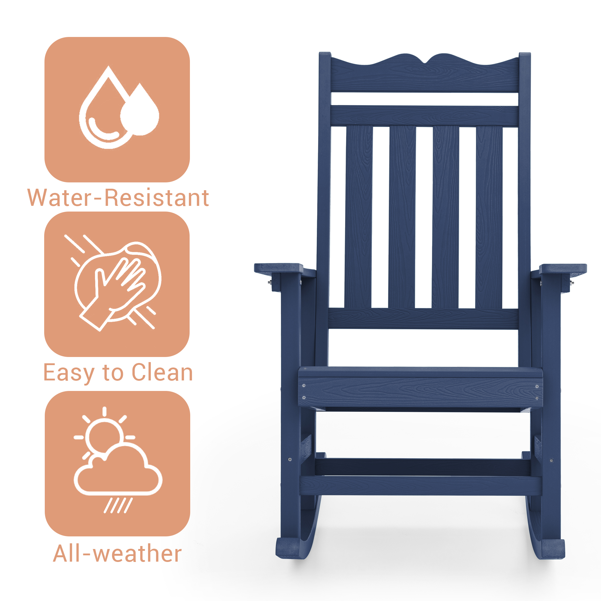 CHYVARY 1 Peaks Patio Adirondack Chair Plastic Single Chairs, Rocking Chair Fire Pit Outdoor Lounge Chair for Lawn and Garden,Navy Blue - image 5 of 8