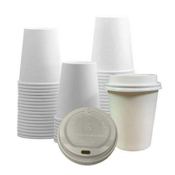 10 oz. Disposable White Paper Cups Coffee Cups with Lids 400 set