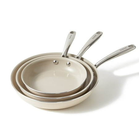 

Nonstick Frying Pans Set Ceramic Pan Skillet Non Toxic Pans for Cooking 8 9.5 11 Ceramic Frying Pan Set PFAS & PTFE & PFOA Free with Stay Cool Handle Dishwasher & Oven Safe (Cream)