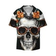 thumbnail image 4 of Salouo Flower Horn Skull A Pattern Cuban Collar Shirts for Men Button-Down Shirt Men's Short Sleeve Shirts Hawaiian Shirts Casual Shirts -Large, 4 of 6