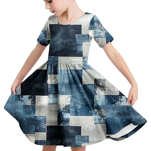 QingYiHua 4-14 Years Girls Summer Dresses Short Sleeve Casual Dress Kids Cute Fashion Print A Line Dress Big Girls Flowy Beach Sundress Today Deals