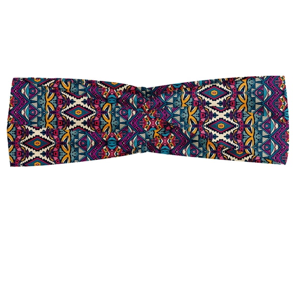 Ethnic Headband, Colorful Composition with Triangles and Chevron Zigzags Mexican Culture Inspirations, Elastic and Soft Women's Bandana for Sports and Everyday Use, Grey Red Coconut, by Ambesonne