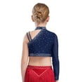 thumbnail image 4 of TiaoBug Kids Girls Ballet Lyrical Dance Outfits Shiny Rhinestones Crop Top and Skirt 2-Piece Set Navy Blue 6, 4 of 5