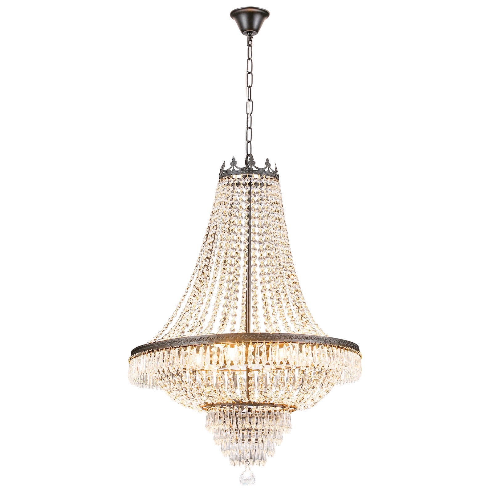 Modern Luxurious Empire Ceiling Chandelier, 9-Light Tiered Crystal  Hanging Ceiling Light Fixture Pendant Light for Dining Room House Foyer Kitchen Entryway