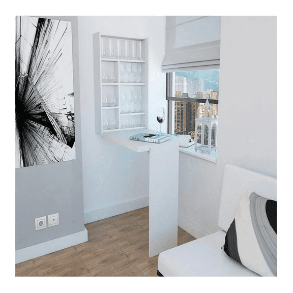 Mesa Abatible Empotrable con Repisas Organizadoras para Cocina o Estudio Color Blanco | Excelsior
