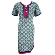 Mogul Woman's Indian Cotton Tunic Hand Block Printed Long Kurta Top Dress XL