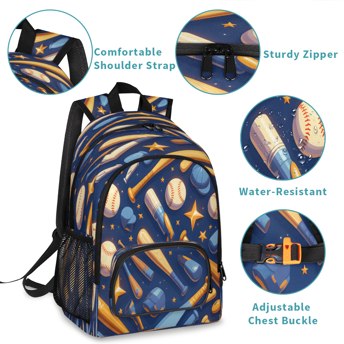 Herdesigns Baseball Bat Laptop Backpack for Women Men, 18.3 Inch Star Large Computer Backpacks Fashion Teacher Nurse Bag Casual Daypack for Work Travel