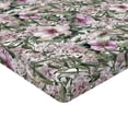 thumbnail image 4 of Ambesonne Exotic Fitted Sheet, Vintage Hibiscus Floral Art, King Size, Olive Green and Pink, 4 of 5