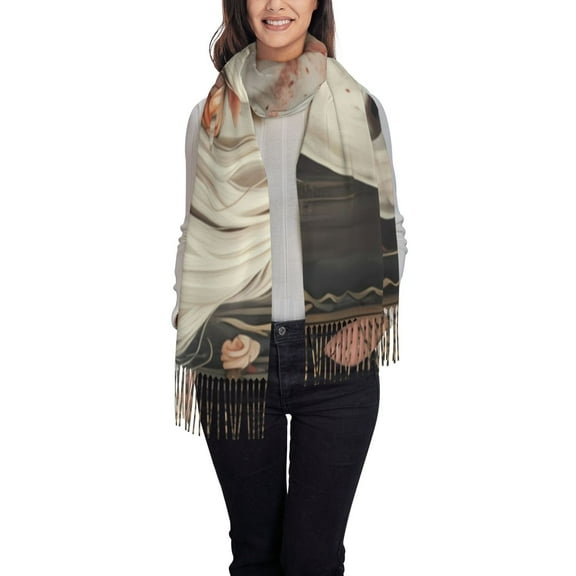Fotbe Vintage Floral White Horse Print Womens Fall Winter Scarf Tassel Soft Warm Blanket Scarves Womens Shawl Wraps