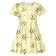 thumbnail image 3 of MIXUE Toddler Girls Casual Dresses Kids Summer Cute Bee Festival Print Crew Neck Short Sleeve Slim A Line Casual Dress Streetwear,Yellow,8-9 Years, 3 of 4