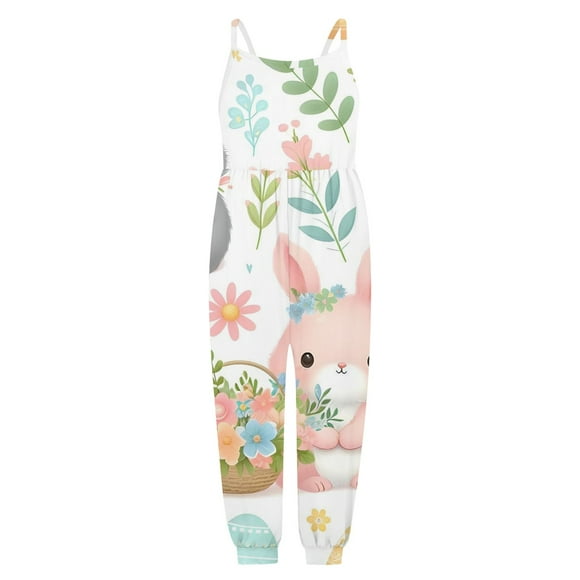 Barboteuse Bébé Lapin Ensemble de Survêtements pour Filles Tout-Petits Combinaison Bébé 1 Pce Florale Dessin Animé Pâques Barboteuse à Bretelles Tenues d'Été Vêtements