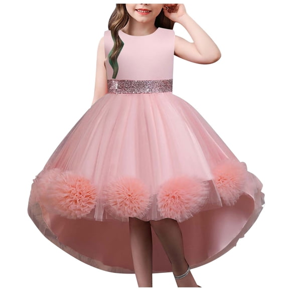 Zanarzt Girls' Dresses Baby Pageant Little Girls Flower Girl Birthday Party Formal Dress Girls Graduation Dress Pink,6-7 Years