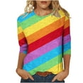 thumbnail image 1 of FAIWAD Womens Color Block T-Shirt 3/4 Sleeve Round Neck Pullover Top Summer Trendy Stripe Print Blouses, 1 of 4