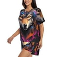 thumbnail image 2 of Kdxio Colorful Wolf Head Print Pajamas Sets for Women Short-Sleeved Pjs with Lounge Shorts Two Piece Sleepwear S-4XL, 2 of 5