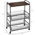 thumbnail image 2 of REKHH 3 Tier Rolling Kitchen Cart with Storage, Kitchen Island Cart on Wheels with 2 Sliding Fruit Basket, Microwave Cart with Side Hooks for Dining Room, Walnut, 2 of 7
