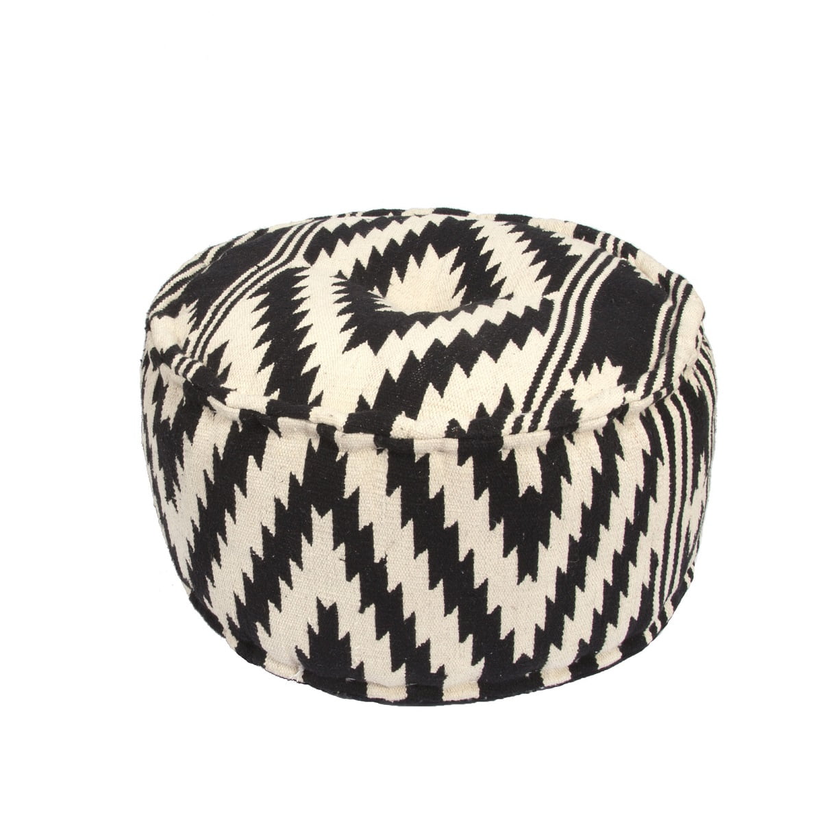 24 Black and Tan Geo Tribal Pattern Round Ottoman Pouf