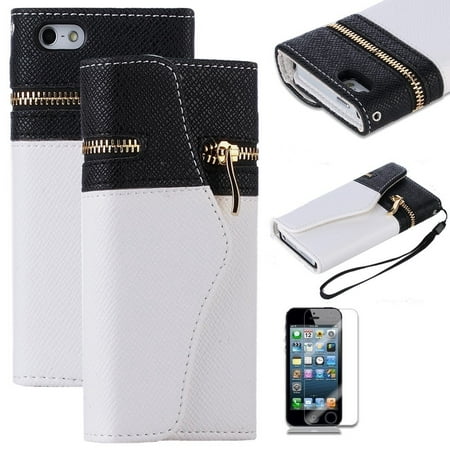 TCD iPhone 5 5S Elegant Travel Zipper Wallet PU Leather Case Cover + Screen