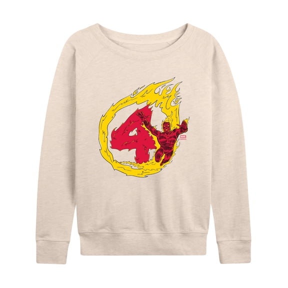 Fantastic Four - Human Torch Women's Lightweight French Terry Wide Neck Long Sleeve Graphic Shirt