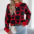 thumbnail image 6 of Qetyuw Checkered Sweater for Women Heart Print Long Sleeve Jumper Loose Fit Crew Neck Jumpers Casual Chunky Pullover Sweaters, 6 of 7