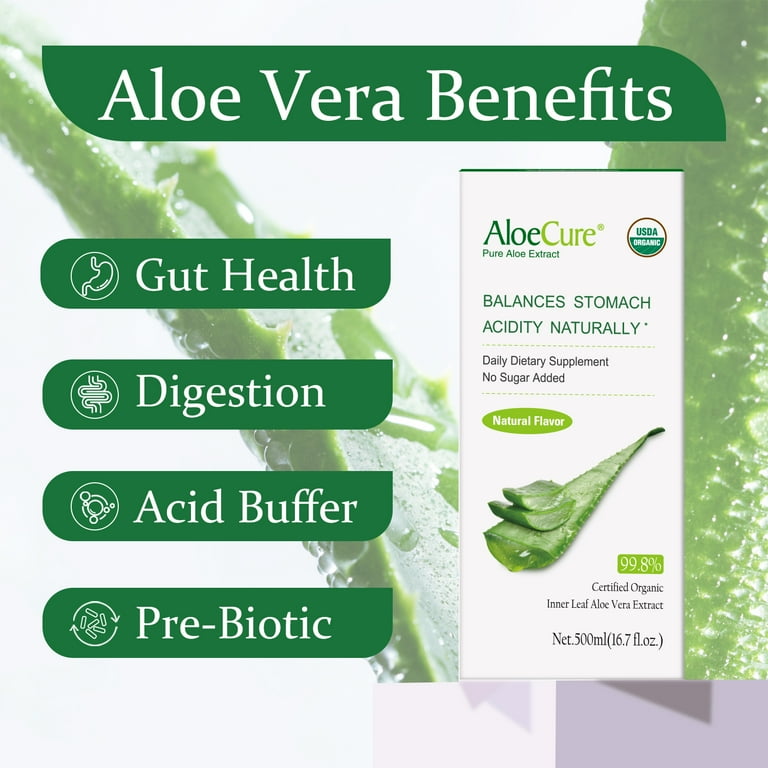 AloeCure USDA Organic Aloe Vera Juice Natural Flavor, Made Within 12 Hrs of  Harvest - Pure Aloe Juice Natural Acid Buffer Supports Digestion, Immune ...