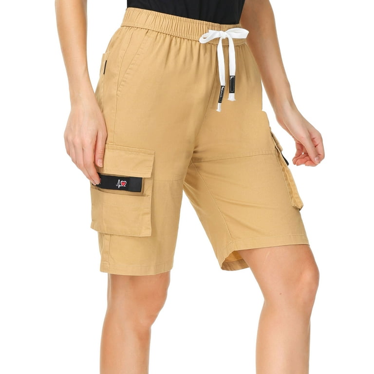 HOW'ON Women's Casual Loose Fit Twill Bermuda Cargo Shorts Multi Pocket  Straight Shorts