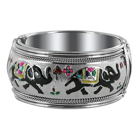 Gem Avenue Silver Tone Elephant Design Fashion Bangle Bracelet 1.2 inch (2.4 inside 2.9 inch outside Diameters)