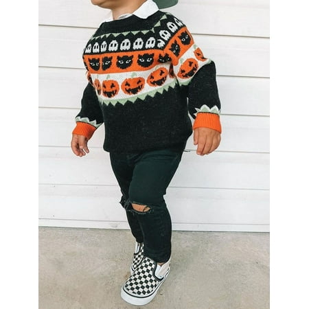 

Infant Baby Girl Boy Halloween Sweater Long Sleeve Cartoon Pullover Toddler Jumpers Tops Fall Loose Knitwear