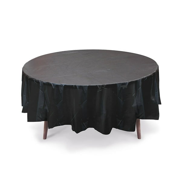 5 Pack 84" Black Round Plastic Table Cover, Party Table Cover, Reusable