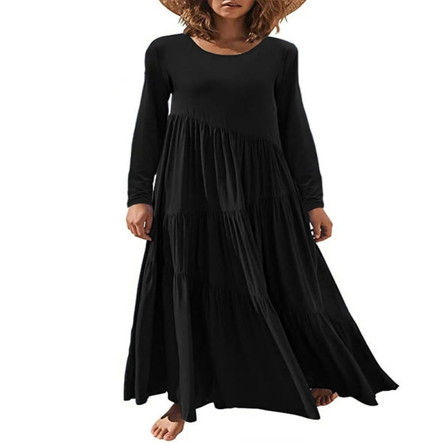 Robes Longues Décontractées pour Femmes, Mode, Coupe Ample, Manches Longues, Unies, Maxi