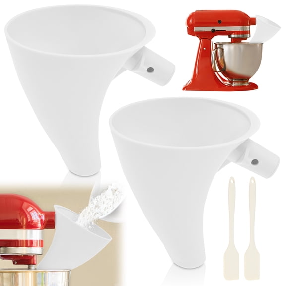2Pcs Flour Funnel for Kitchen Mixer Anti Splash Flour Funnel Stand Mixer Attachment Tilt Head Dishwasher Safe Baking Tool Easy Pour Accessory