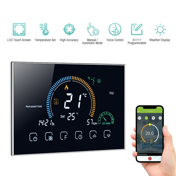 95-240V Wi-Fi Smart Programmable Thermostat 5+1+1 Six Periods Voice APP Control Backlight LCD Water/ Gas Boiler Heating Thermoregulator with Index Humidity Display Lock Function Compatible