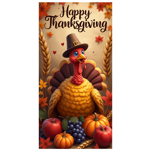 Decorative Turkey Happy Thanksgiving Banner Autumn Leaves Harvest Theme for Thanksgiving Celebration Fall Party Indoor Decor