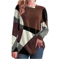 thumbnail image 1 of IROINID Liquidation Hauts pour Femmes Grande Taille Détente Col Rond Manches Longues Chemise Ample Imprimée Blouse Hauts, Café, 1 of 9