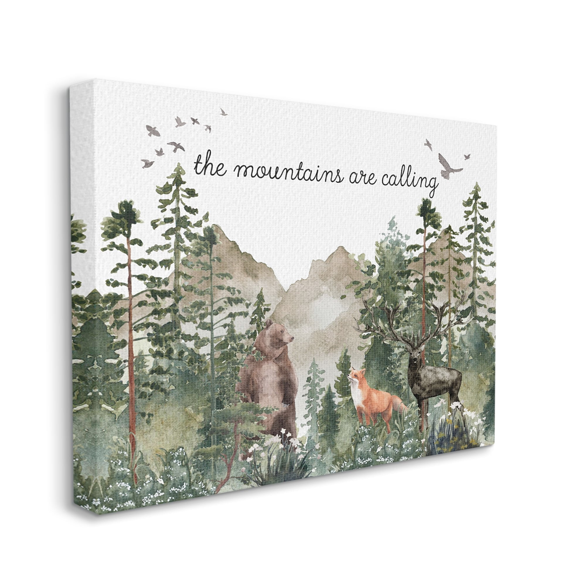 Stupell Industries Mountains Are Calling Wilderness Animals Woodlands Trees Canvas Wall Art, 20 x 16, Design by Amy Brinkman