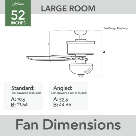 Hunter - Bennett Indoor Ceiling Fan With Light, Remote, 52-inch, Matte Black, Rustic-style, 3-speed WhisperWind Motor, 54187, for living rooms, bedrooms, home offices, kitchens