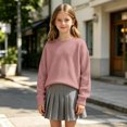 thumbnail image 6 of Girls Boys Sweater Long Sleeve Crew Neck Pullover Sweater Knit Pullover Sweatshirt Kids Long Sleeve Crew Neck Solid Casual Tops Fall Outfits(Pink,5-6 Years), 6 of 6
