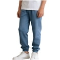 thumbnail image 2 of Boys' Cotton Jogger Pants for Kids Elastic Waist Pull-On Casual Pants for School Outdoor Play Blue,Size 1-2T, 2 of 8