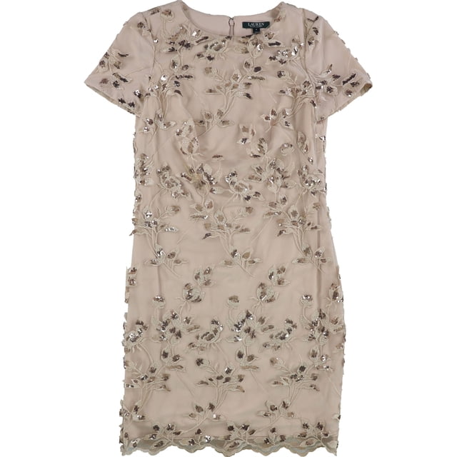 Vestido de Tubo de Encaje Bordado Ralph Lauren Rosa 2