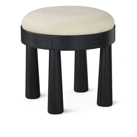 Meridian Furniture Larea Cream Linen Textured Fabric Upholstered Ottoman