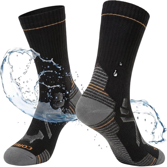 TOP-EX DryKnit™ Waterproof Crew Socks, Merino Blend, Unisex Outdoor & Work Wear, Black, M